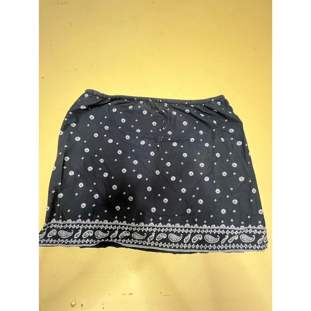 Faded Glory Womens XL Navy Blue Cotton Floral Paisley Print Mini Skirt Y2K‎